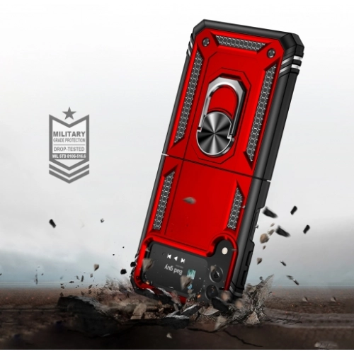 Samsung Galaxy Z Flip 4 Kılıf Zırhlı Standlı Mıknatıslı Katlanabilir Tank Kapak - Siyah