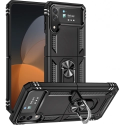 Samsung Galaxy Z Flip 4 Kılıf Zırhlı Standlı Mıknatıslı Katlanabilir Tank Kapak - Siyah
