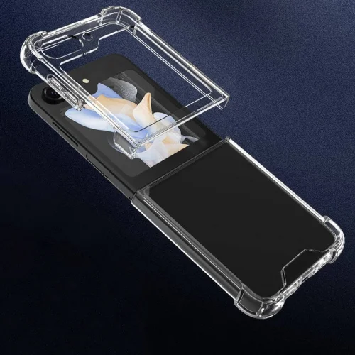 Samsung Galaxy Z Flip 5 Kılıf Köşe Korumalı Airbag Şeffaf Silikon Anti-Shock - Şeffaf