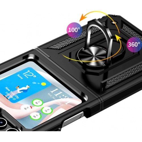 Samsung Galaxy Z Flip 5 Zırhlı Standlı Mıknatıslı Katlanabilir Tank Kapak - Siyah