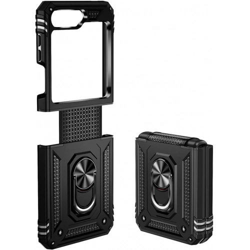 Samsung Galaxy Z Flip 5 Zırhlı Standlı Mıknatıslı Katlanabilir Tank Kapak - Siyah