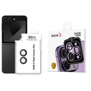 Samsung Galaxy Z Flip 6 Kamera Lens Koruyucu CL-11 Safir Parmak İzi Bırakmayan Anti-Reflective  - Siyah