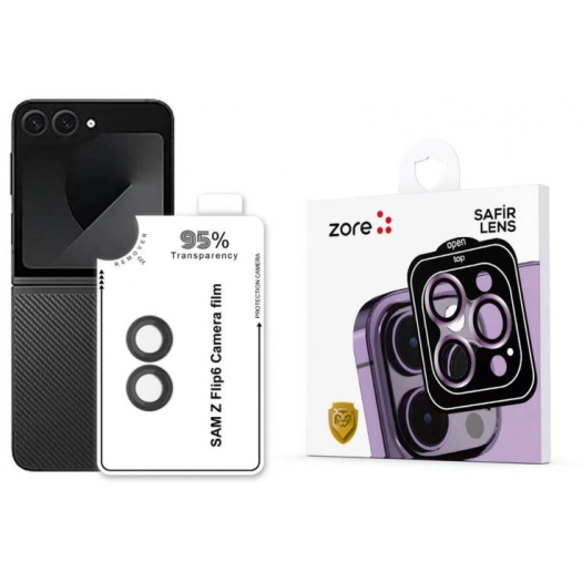 Samsung Galaxy Z Flip 6 Kamera Lens Koruyucu CL-11 Safir Parmak İzi Bırakmayan Anti-Reflective  - Siyah