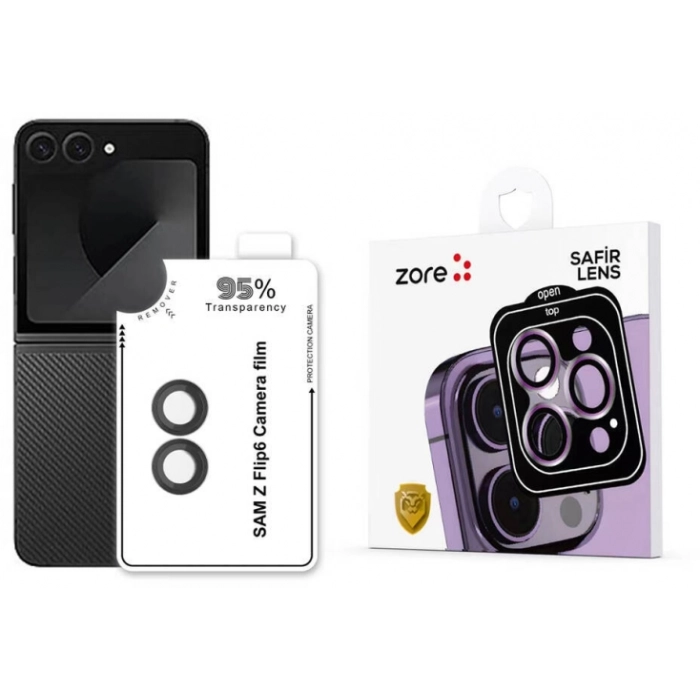 Samsung Galaxy Z Flip 6 Kamera Lens Koruyucu CL-11 Safir Parmak İzi Bırakmayan Anti-Reflective  - Siyah