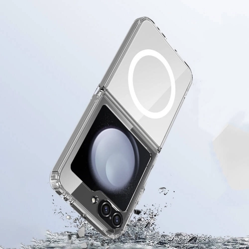 Samsung Galaxy Z Flip 6 Kılıf Magsafe Şarj Özellikli Şeffaf Sert PC Embos Kapak - Şeffaf