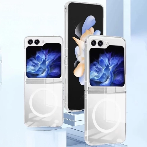 Samsung Galaxy Z Flip 6 Kılıf Magsafe Şarj Özellikli Şeffaf Tek Kamera Çerçeveli Porto Kapak - Şeffaf