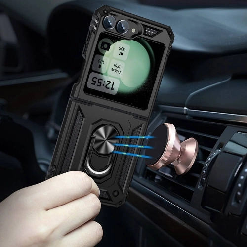 Samsung Galaxy Z Flip 6 Zırhlı Standlı Mıknatıslı Katlanabilir Tank Kapak - Kırmızı