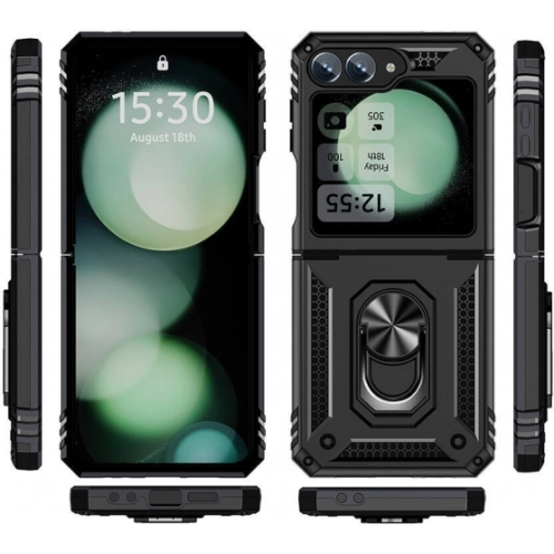 Samsung Galaxy Z Flip 6 Zırhlı Standlı Mıknatıslı Katlanabilir Tank Kapak - Mavi