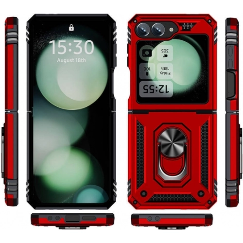 Samsung Galaxy Z Flip 6 Zırhlı Standlı Mıknatıslı Katlanabilir Tank Kapak - Siyah