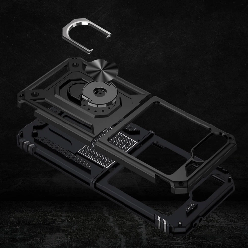 Samsung Galaxy Z Flip 6 Zırhlı Standlı Mıknatıslı Katlanabilir Tank Kapak - Siyah