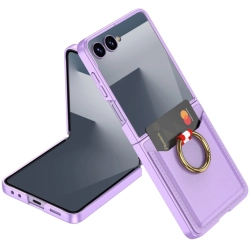 Samsung Galaxy Z Flip 7 Kapak Kıpta Yüzüklü Standlı Premium Kartlıklı Kılıf - Mor