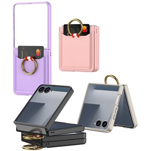 Samsung Galaxy Z Flip 7 Kapak Kıpta Yüzüklü Standlı Premium Kartlıklı Kılıf - Mor