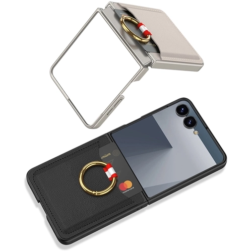 Samsung Galaxy Z Flip 7 Kapak Kıpta Yüzüklü Standlı Premium Kartlıklı Kılıf - Mor