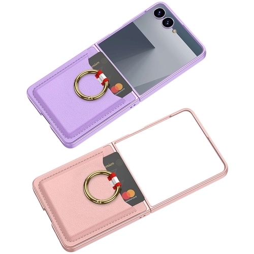 Samsung Galaxy Z Flip 7 Kapak Kıpta Yüzüklü Standlı Premium Kartlıklı Kılıf - Pembe
