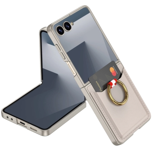 Samsung Galaxy Z Flip 7 Kapak Kıpta Yüzüklü Standlı Premium Kartlıklı Kılıf - Titanyum