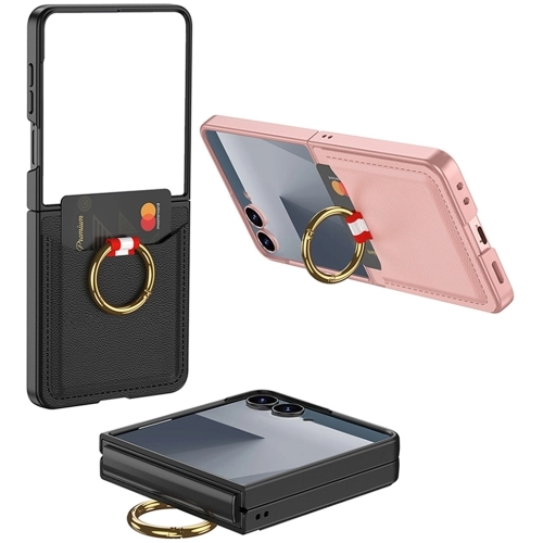 Samsung Galaxy Z Flip 7 Kapak Kıpta Yüzüklü Standlı Premium Kartlıklı Kılıf - Titanyum