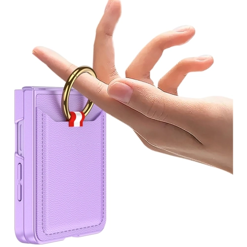 Samsung Galaxy Z Flip 7 Kapak Kıpta Yüzüklü Standlı Premium Kartlıklı Kılıf - Titanyum