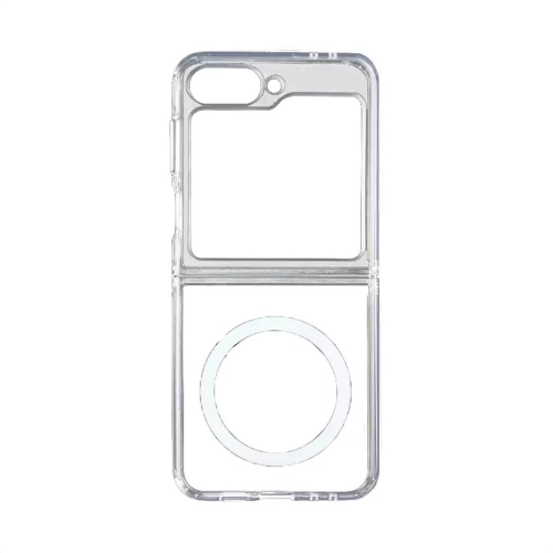 Samsung Galaxy Z Flip 7 Kılıf Magsafe Şarj Özellikli Şeffaf Sert PC Embos Kapak - Şeffaf