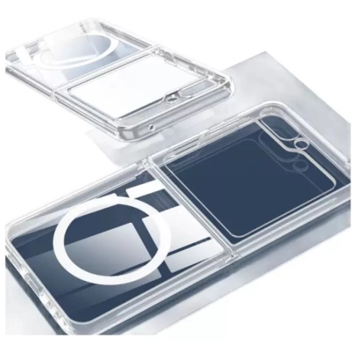 Samsung Galaxy Z Flip 7 Kılıf Magsafe Şarj Özellikli Şeffaf Sert PC Embos Kapak - Şeffaf