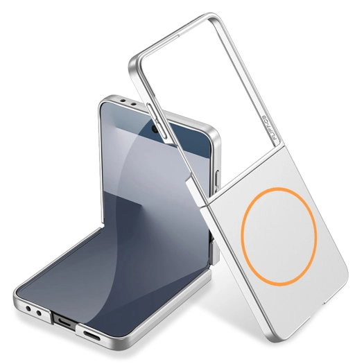 Samsung Galaxy Z Flip 7 Kılıf Magsafe Uyumlu Kıpta Kablosuz Şarj Destekli Kapak - Gümüş