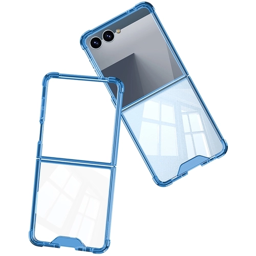 Samsung Galaxy Z Flip 7 Kılıf Premium Full Camlı Kıpta, Şok Emici ve Çizilmez Cam Kapaklı Tasarım - Mavi