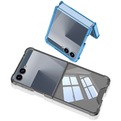 Samsung Galaxy Z Flip 7 Kılıf Premium Full Camlı Kıpta, Şok Emici ve Çizilmez Cam Kapaklı Tasarım - Mavi