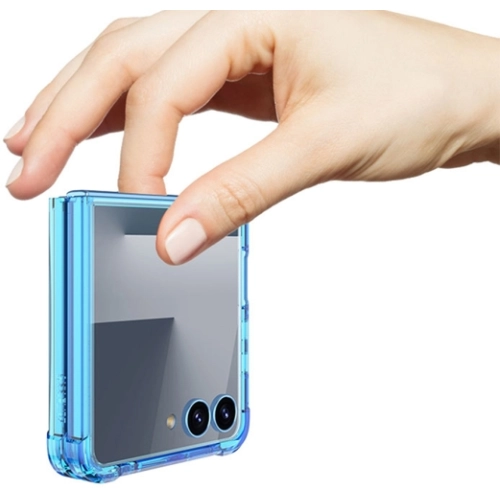 Samsung Galaxy Z Flip 7 Kılıf Premium Full Camlı Kıpta, Şok Emici ve Çizilmez Cam Kapaklı Tasarım - Mavi