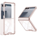 Samsung Galaxy Z Flip 7 Kılıf Premium Full Camlı Kıpta, Şok Emici ve Çizilmez Cam Kapaklı Tasarım - Pembe