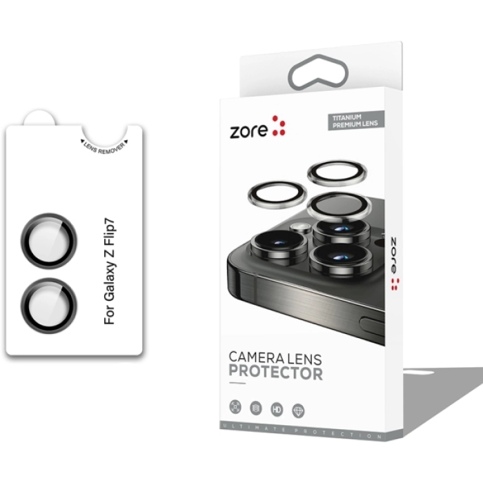 Samsung Galaxy Z Flip 7 Lens Kamera Koruyucu Parmak İzi Bırakmayan Anti-Reflective CL-12 - Siyah