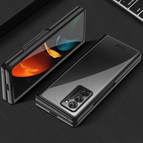 Samsung Galaxy Z Fold 2 Kılıf Metal Görünümlü Esnek Kıpta Kapak - Siyah