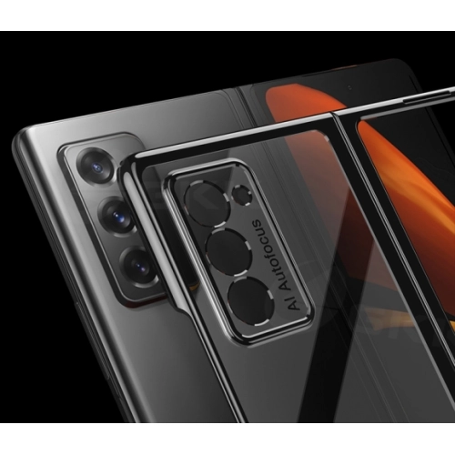 Samsung Galaxy Z Fold 2 Kılıf Metal Görünümlü Esnek Kıpta Kapak - Siyah