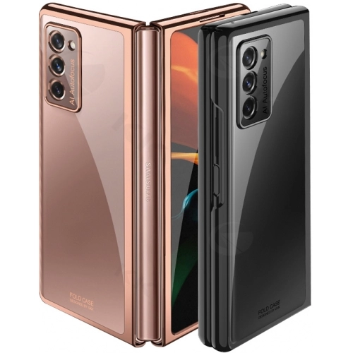 Samsung Galaxy Z Fold 2 Kılıf Metal Görünümlü Esnek Kıpta Kapak - Siyah