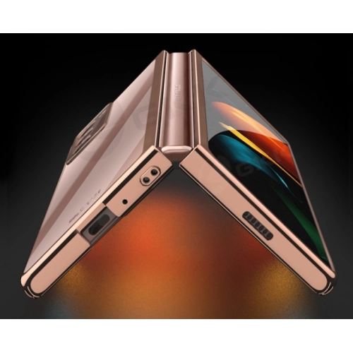 Samsung Galaxy Z Fold 2 Kılıf Metal Görünümlü Esnek Kıpta Kapak - Siyah