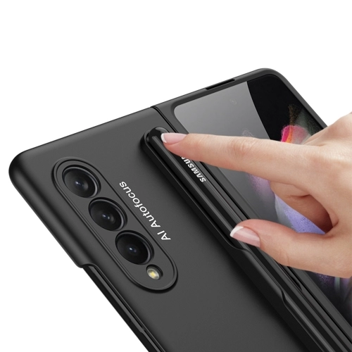 Samsung Galaxy Z Fold 3 Kılıf Kalemlikli Parmak İzi Bırakmaz ES-Pen Kapak - Siyah