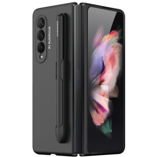 Samsung Galaxy Z Fold 3 Kılıf Kalemlikli Parmak İzi Bırakmaz ES-Pen Kapak - Siyah