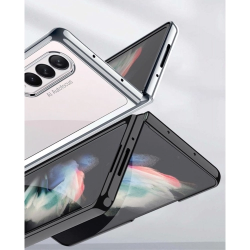 Samsung Galaxy Z Fold 3 Kılıf Metal Görünümlü Esnek Kıpta Kapak - Siyah