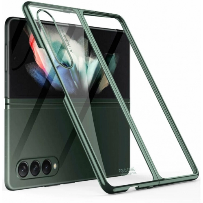 Samsung Galaxy Z Fold 3 Kılıf Metal Görünümlü Esnek Kıpta Kapak - Yeşil