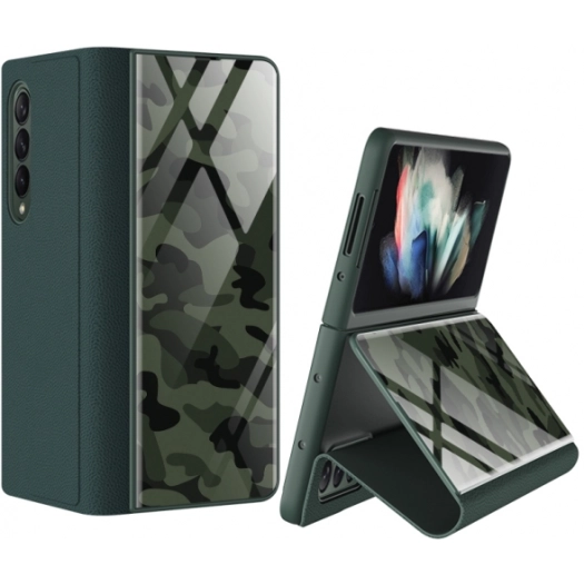 Samsung Galaxy Z Fold 3 Kılıf Standlı Drago Kapak - Askeri Yeşil