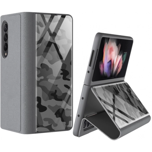 Samsung Galaxy Z Fold 3 Kılıf Standlı Drago Kapak - Gümüş