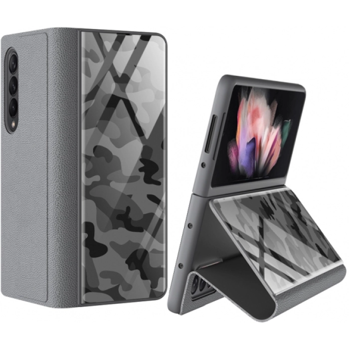 Samsung Galaxy Z Fold 3 Kılıf Standlı Drago Kapak - Gümüş