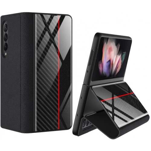 Samsung Galaxy Z Fold 3 Kılıf Standlı Drago Kapak - Kırmızı Siyah