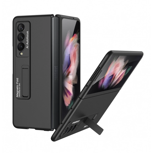 Samsung Galaxy Z Fold 3 Kılıf Standlı Parmak İzi Bırkmayan Z-Stand Kapak - Siyah