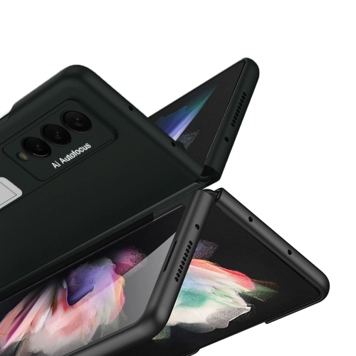Samsung Galaxy Z Fold 3 Kılıf Standlı Parmak İzi Bırkmayan Z-Stand Kapak - Siyah