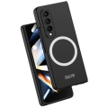 Samsung Galaxy Z Fold 3 Kılıf Wireless Şarj Özellikli Metal Görünümlü Magsafe Kıpta Kapak - Siyah