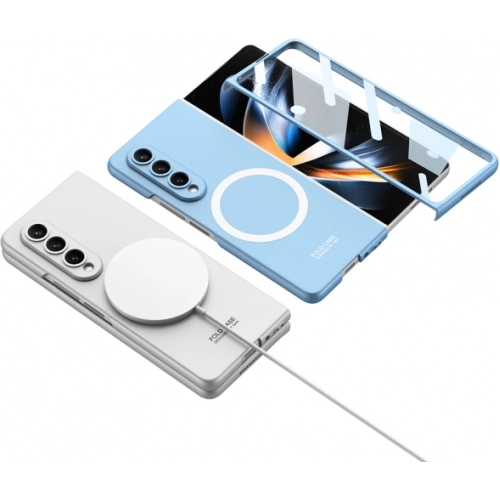 Samsung Galaxy Z Fold 3 Kılıf Wireless Şarj Özellikli Metal Görünümlü Magsafe Kıpta Kapak - Siyah