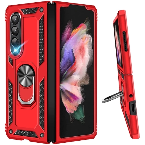 Samsung Galaxy Z Fold 3 Kılıf Zırhlı Standlı Mıknatıslı Katlanabilir Tank Kapak - Kırmızı