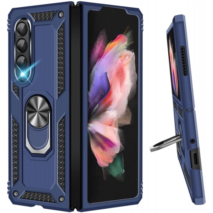Samsung Galaxy Z Fold 3 Kılıf Zırhlı Standlı Mıknatıslı Katlanabilir Tank Kapak - Lacivert