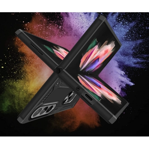 Samsung Galaxy Z Fold 3 Kılıf Zırhlı Standlı Mıknatıslı Katlanabilir Tank Kapak - Siyah