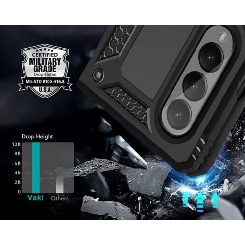 Samsung Galaxy Z Fold 3 Kılıf Zırhlı Standlı Mıknatıslı Katlanabilir Tank Kapak - Siyah