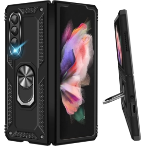 Samsung Galaxy Z Fold 3 Kılıf Zırhlı Standlı Mıknatıslı Katlanabilir Tank Kapak - Siyah